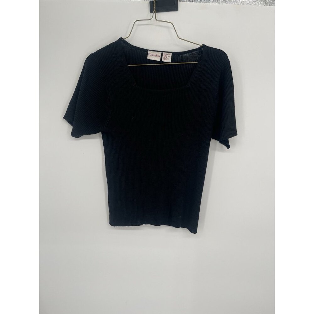 Vintage CC‎ Hughes Black Ribbed Square Neck T shirt Size Medium